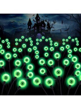 Spooky Solar Eyeball Lights - 8 Pack, 64 LEDs, Waterproof Halloween Decor for